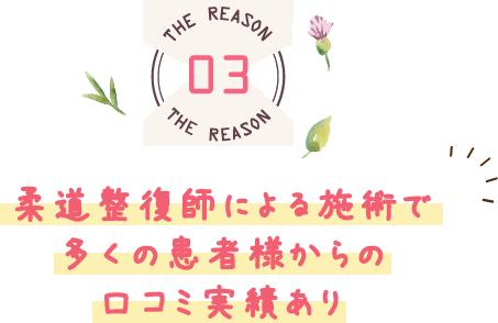 柔道整復師による施術で多くの患者様からの口コミ実績あり!