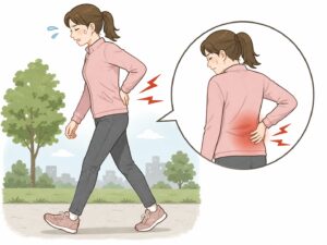 歩行姿勢がくずれてしまい、足の負担から腰の痛みになるイラスト